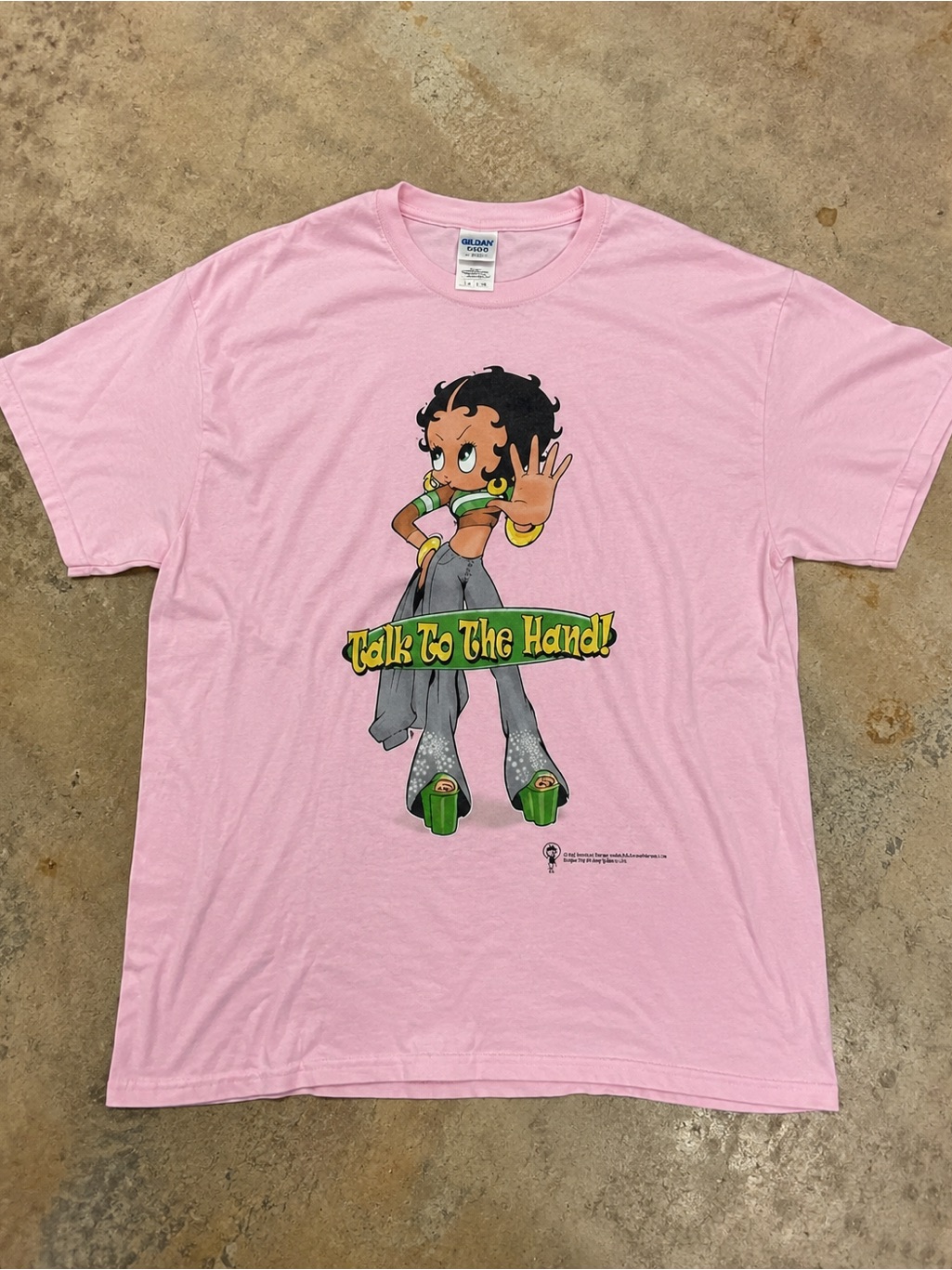 Gildan 5000 Pink Betty Boop "Talk To The Hand" Y2k Graphic Tee Size M